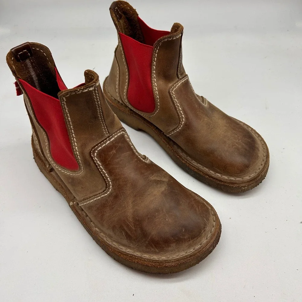 Duckfeet Roskilde Brown Leather Red Elastic Chelsea Boots EU 37 Crepe Sole